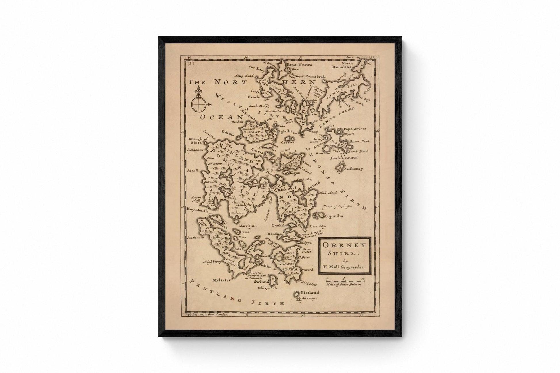 Orkney Islands (Orkneyshire) Antique Map - dated 1725 - Antique Reproduction - Available Framed