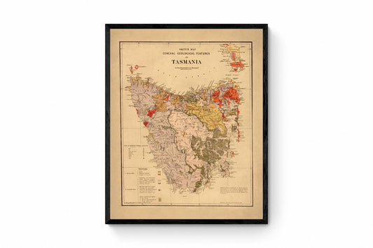 Tasmania Geological Antique Map - dated c.1890 - Australia - Antique Reproduction - Available Framed