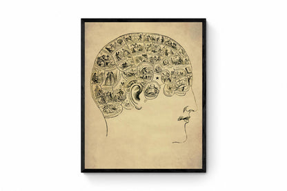 Phrenology Diagram Antique Reproduction - Psychology - dated 1871 - Available Framed