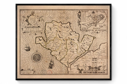 Anglesey Antique Map - dated 1610 - Wales - Antique Reproduction - Available Framed