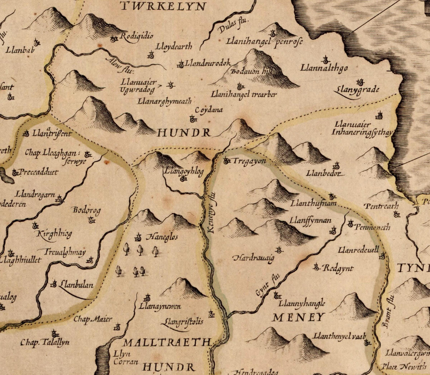 Anglesey Antique Map - dated 1610 - Wales - Antique Reproduction - Available Framed