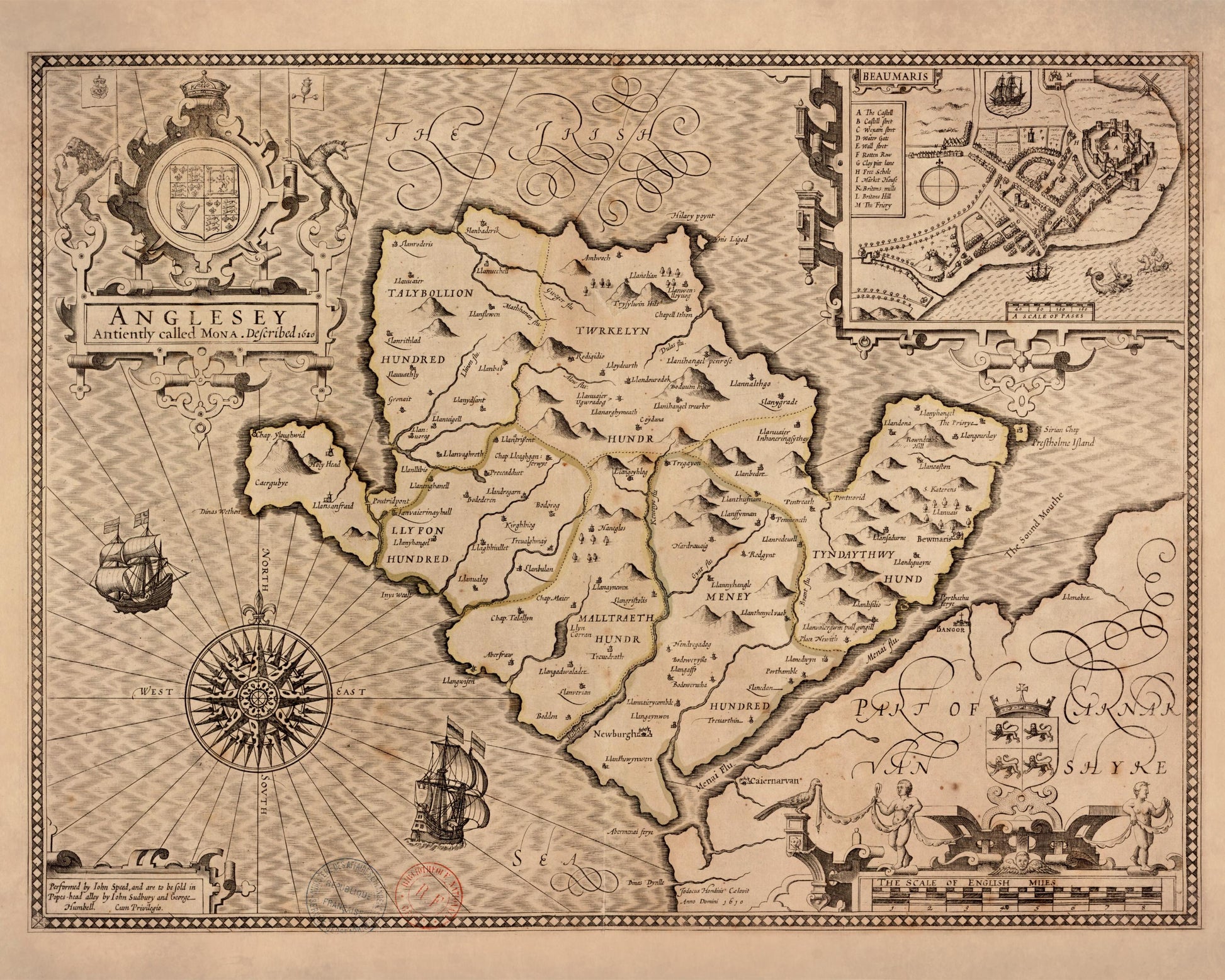 Anglesey Antique Map - dated 1610 - Wales - Antique Reproduction - Available Framed