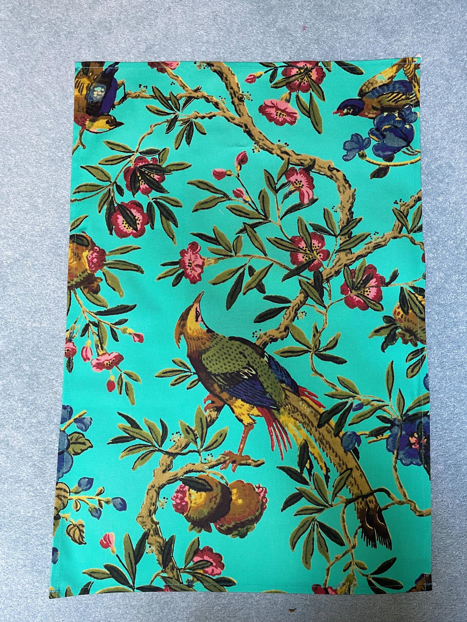 Tea Towels - 100% Organic Cotton - Antique Botanical Bird Print Design - Kitchen Linen