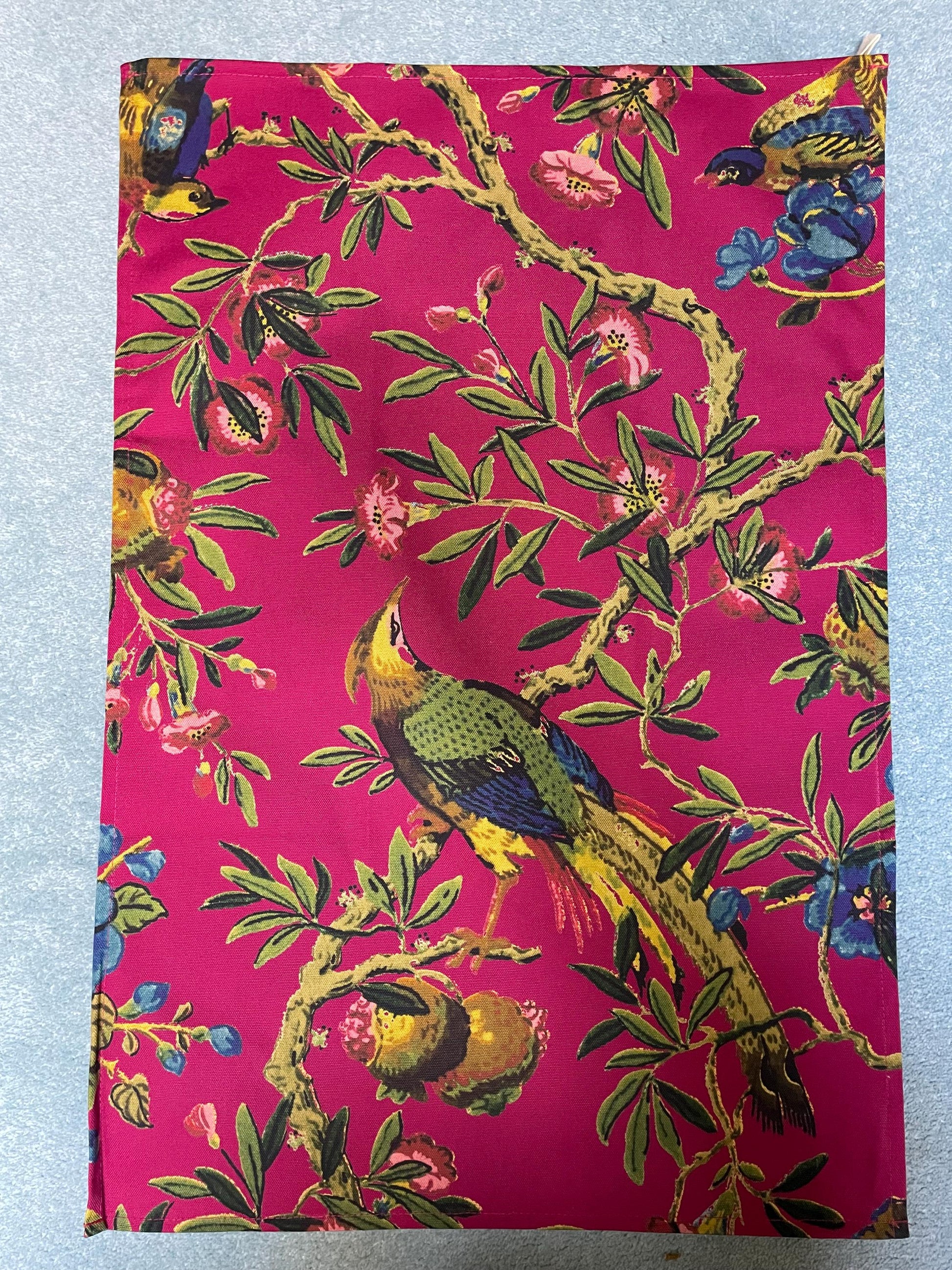 Tea Towels - 100% Organic Cotton - Antique Botanical Bird Print Design - Kitchen Linen