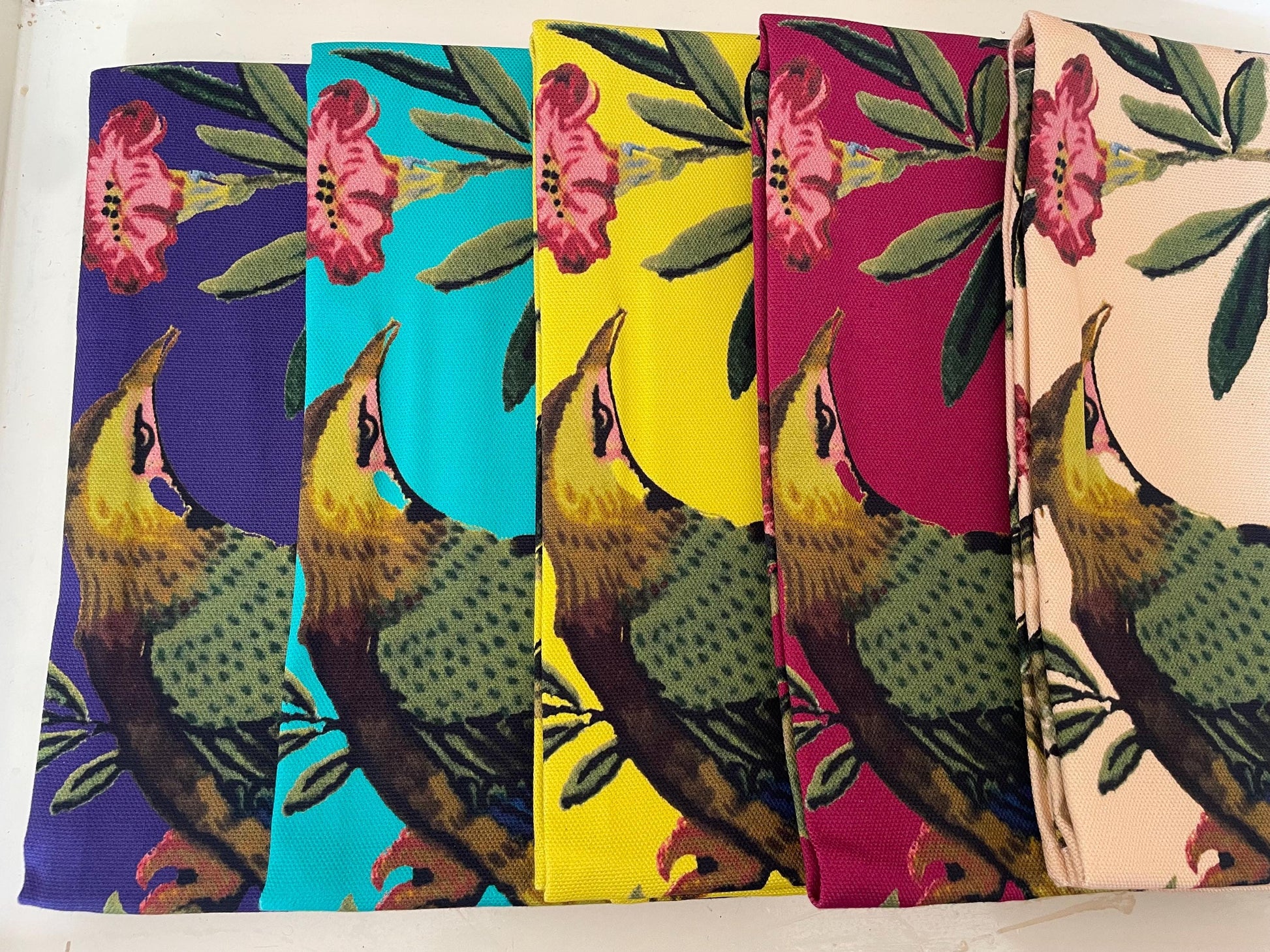 Tea Towels - 100% Organic Cotton - Antique Botanical Bird Print Design - Kitchen Linen