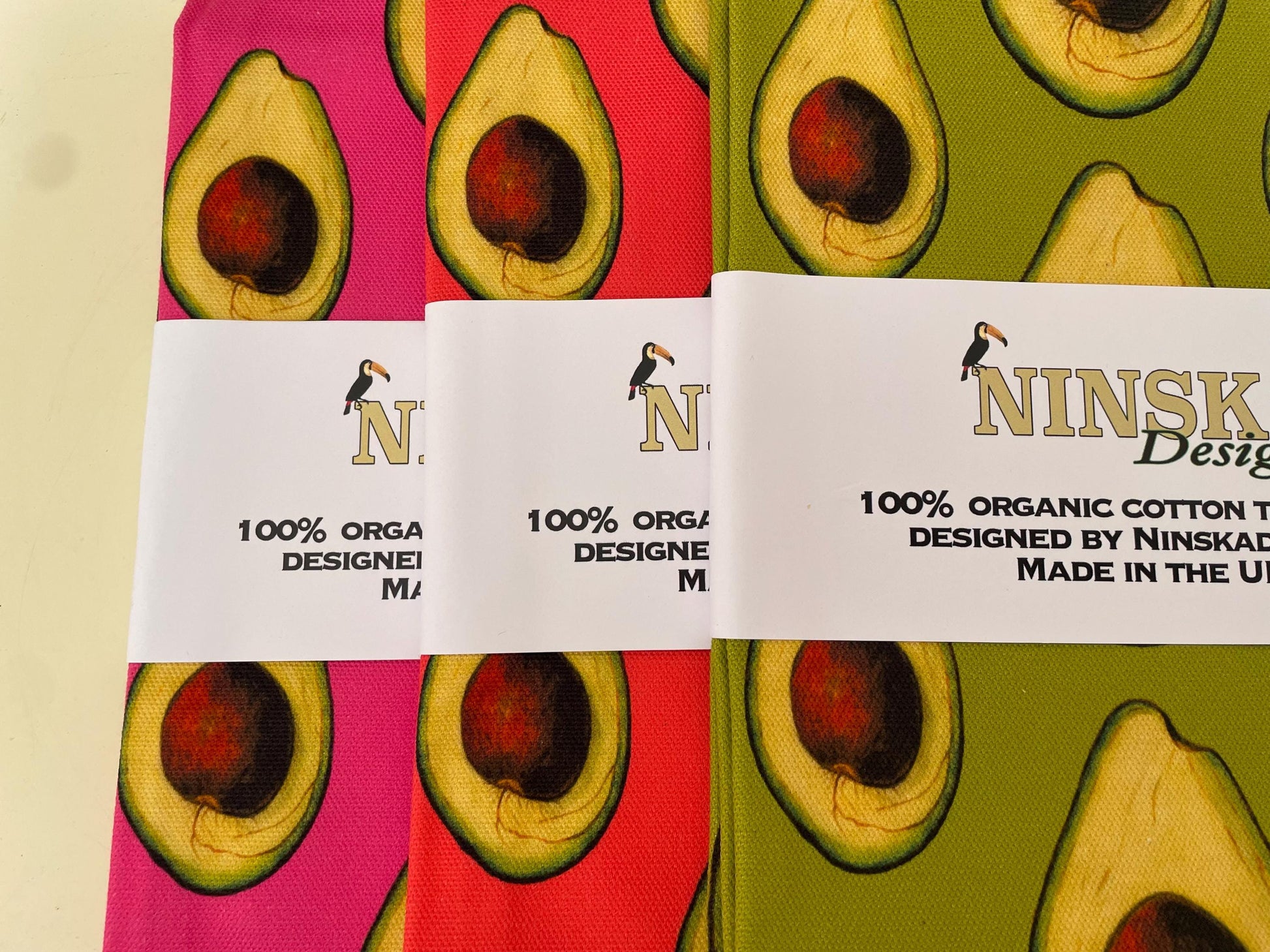 Tea Towels - 100% Organic Cotton - Avocado Design - Botanical Art - Kitchen Linen