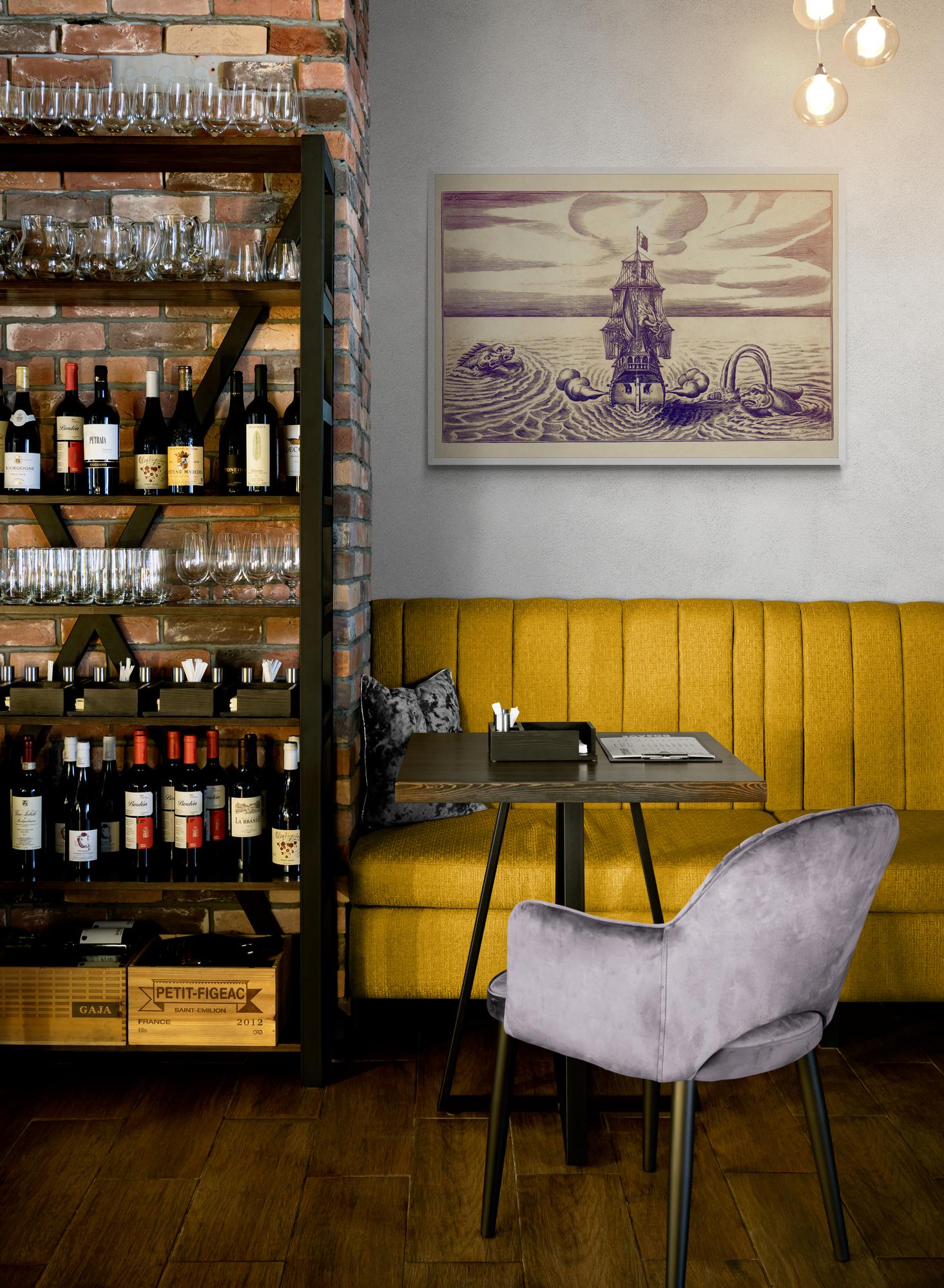 Sea Monsters Attacking a Sailing Ship Antique Print - dated 1684 - Antique Reproduction - Available Framed