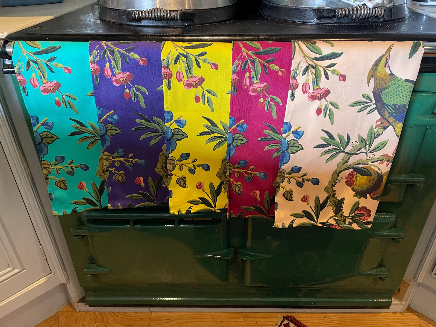 Tea Towels - 100% Organic Cotton - Antique Botanical Bird Print Design - Kitchen Linen