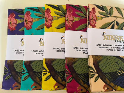 Tea Towels - 100% Organic Cotton - Antique Botanical Bird Print Design - Kitchen Linen