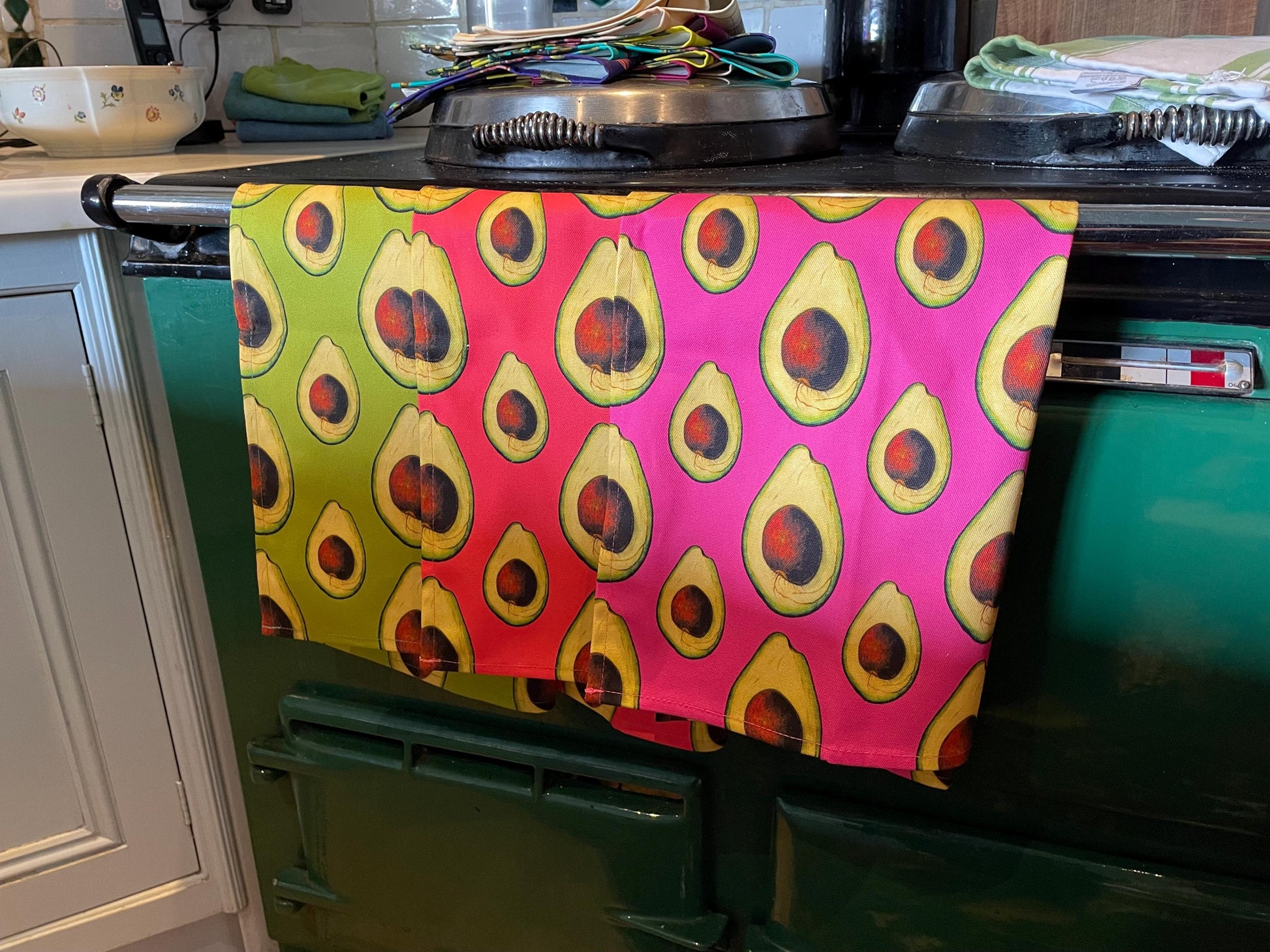 Tea Towels - 100% Organic Cotton - Avocado Design - Botanical Art - Kitchen Linen