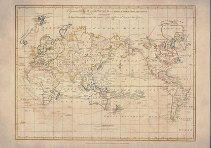 Map of the World on Mercator's Projection with the Pacific Ocean centrally placed dated 1799