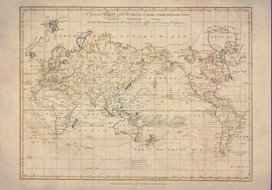 Map of the World on Mercator's Projection with the Pacific Ocean centrally placed dated 1799