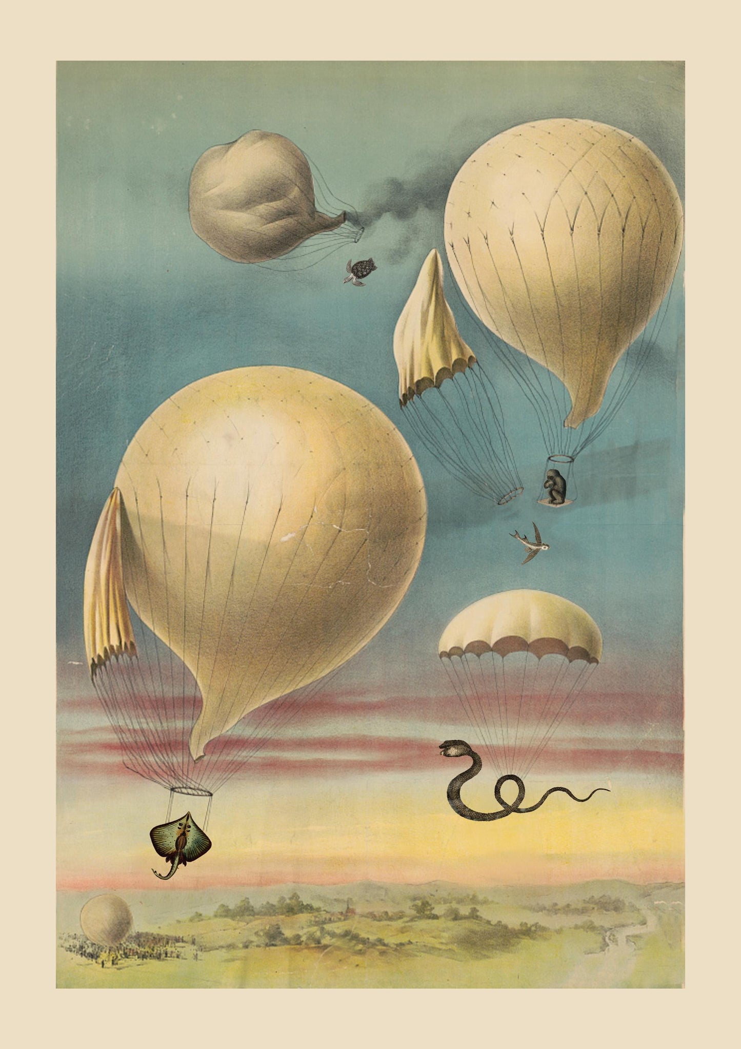 Parachuting Animals dated 1900