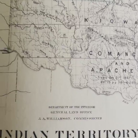 Indian Territory Map dated 1887 - Antique Reproduction - Oklahoma - United States - Native American History - Available Framed