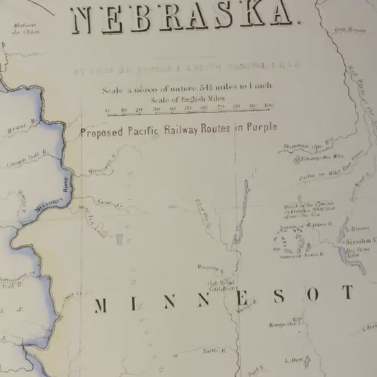 Territory of Nebraska map dated 1857 showing the proposed Pacific Railroad route - United States - Antique Reproduction - Available Framed