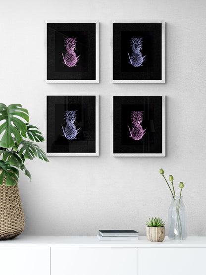 Blue Neon Pineapple Print