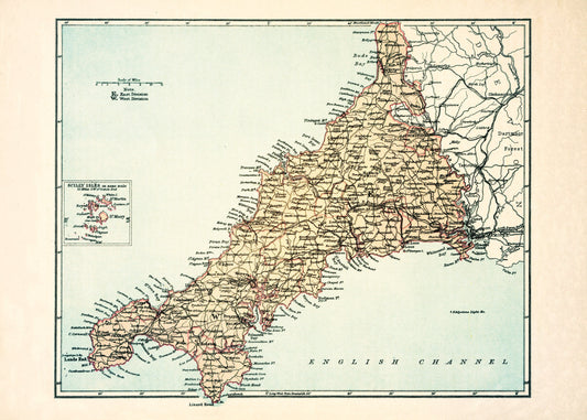 Cornwall Map Antique Reproduction – antique art print from Ninska Designs