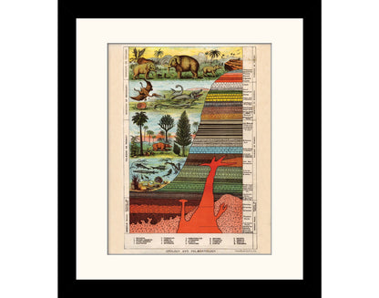 Geology and Palaentology Print - Antique Reproduction - Earths Crust Diagram - Dinosaur - Fossil - Retro Wall Decor - Available Framed