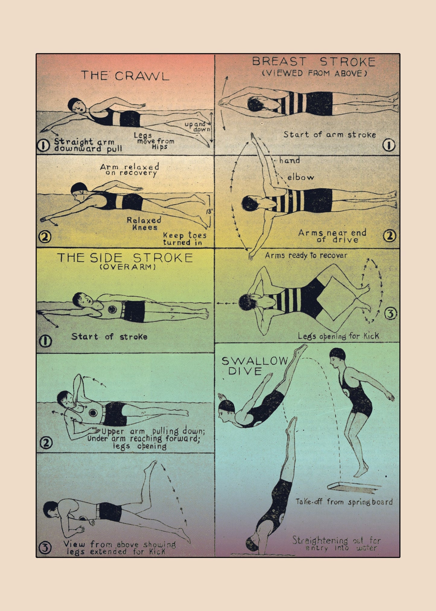 Swimming Strokes Print – antique art print from Ninska Designs