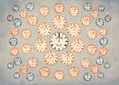 Time Zone Clocks Print – antique art print from Ninska Designs