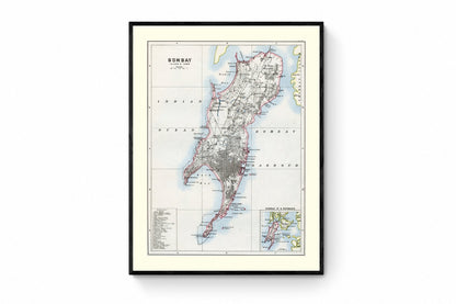 Bombay (Island and Town) Map - Antique Reproduction - Mumbai City Map - India - Available Framed