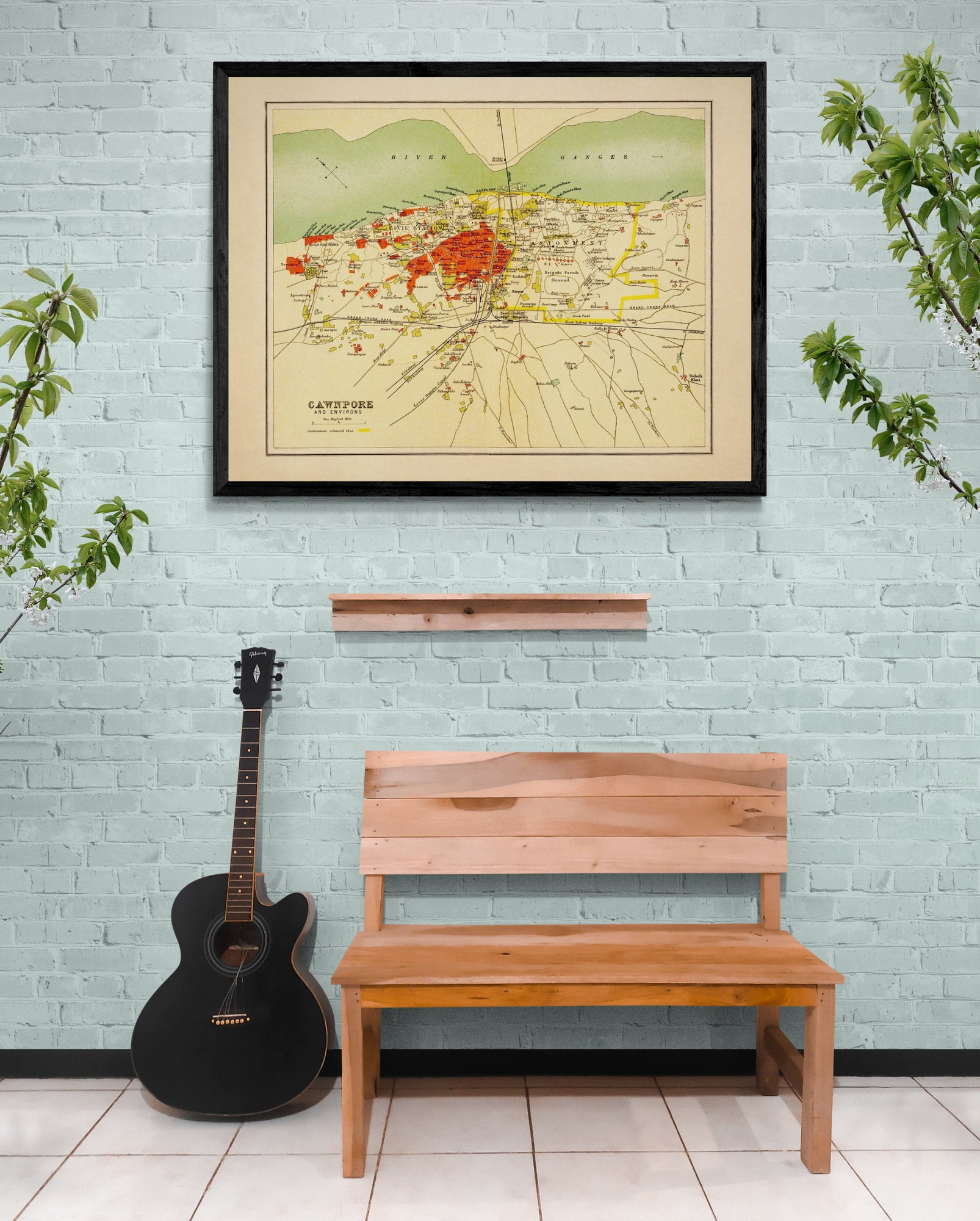 Cawnpore Map - Antique Reproduction - City Plan - Kanpur - Uttar Pradesh - India - 1908 Map - City Map - Available Framed