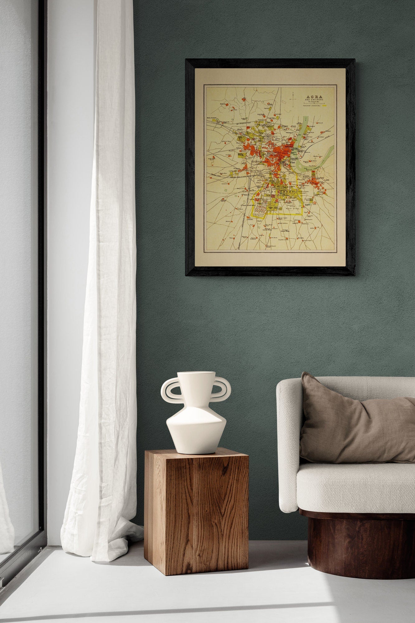 Agra Map - Antique Reproduction - City Plan - India - 1908 Map of Agra - City Map - Available Framed