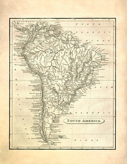 South America Map from 1840 showing Empire of Brazil and United Province of La Plata 1840 – antique art print from Ninska Designs