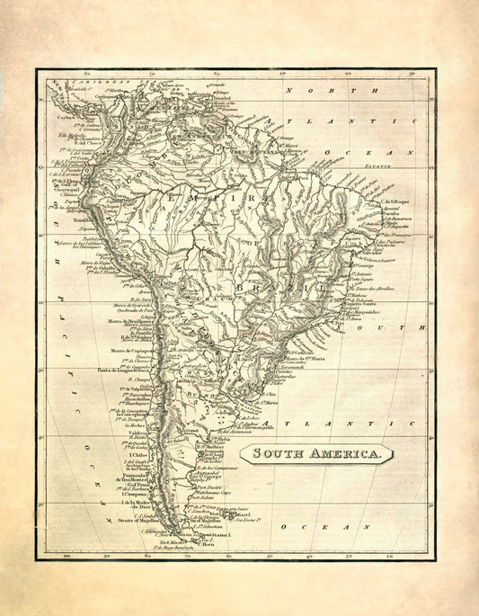 South America Map from 1840 showing Empire of Brazil and United Province of La Plata 1840 – antique art print from Ninska Designs