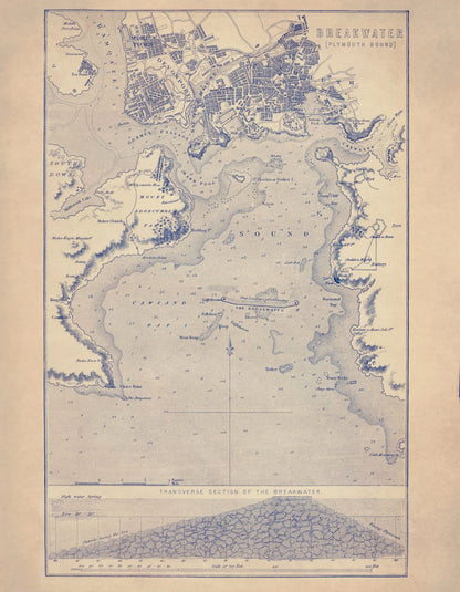 Plymouth Breakwater Map – antique art print from Ninska Designs