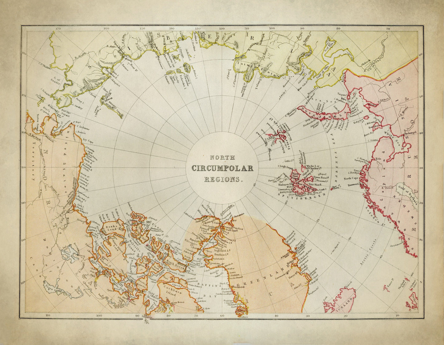 North Circumpolar Regions Map – antique art print from Ninska Designs