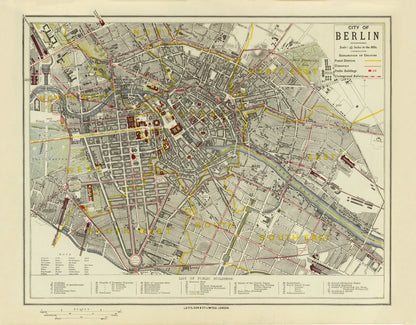 City of Berlin Map dated 1883 showing postal districts, tramways, underground railway 1883 – antique art print from Ninska Designs