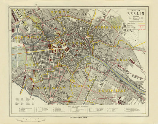 City of Berlin Map dated 1883 showing postal districts, tramways, underground railway 1883 – antique art print from Ninska Designs