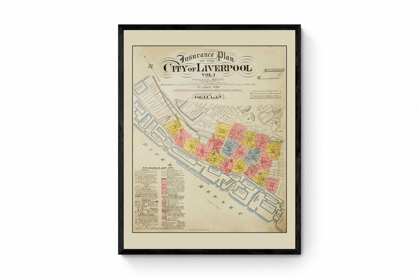 Insurance Plan of the City of Liverpool dated 1888 - Antique Reproduction - Merseyside - Detailed Industrial Map - Available Framed