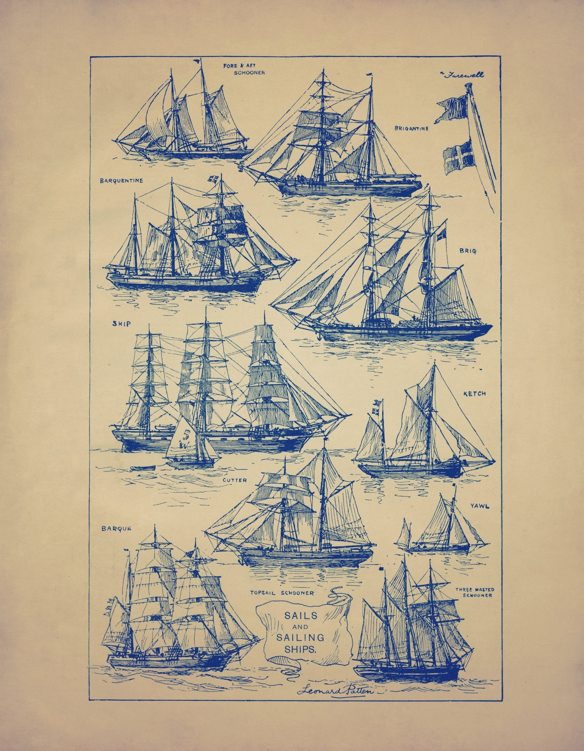 Sails and Sailing Ships – antique art print from Ninska Designs