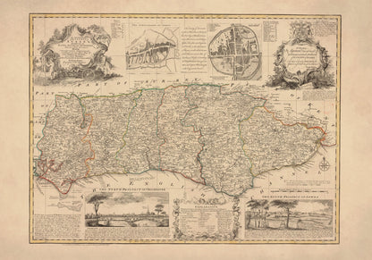 Sussex Map dated 1749 – antique art print from Ninska Designs