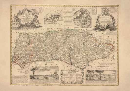 Sussex Map dated 1749 – antique art print from Ninska Designs