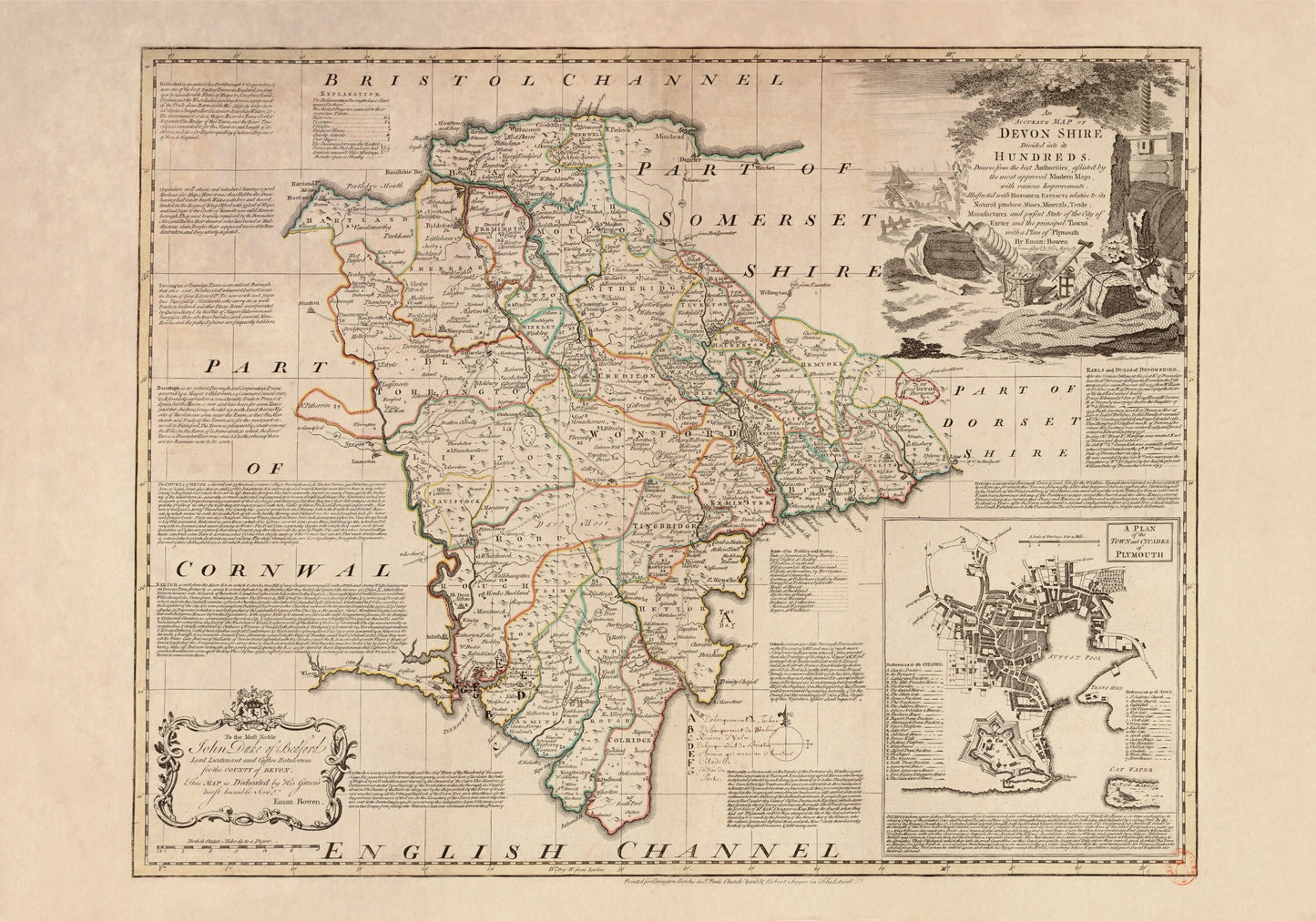 Devon Map dated 1749 – antique art print from Ninska Designs