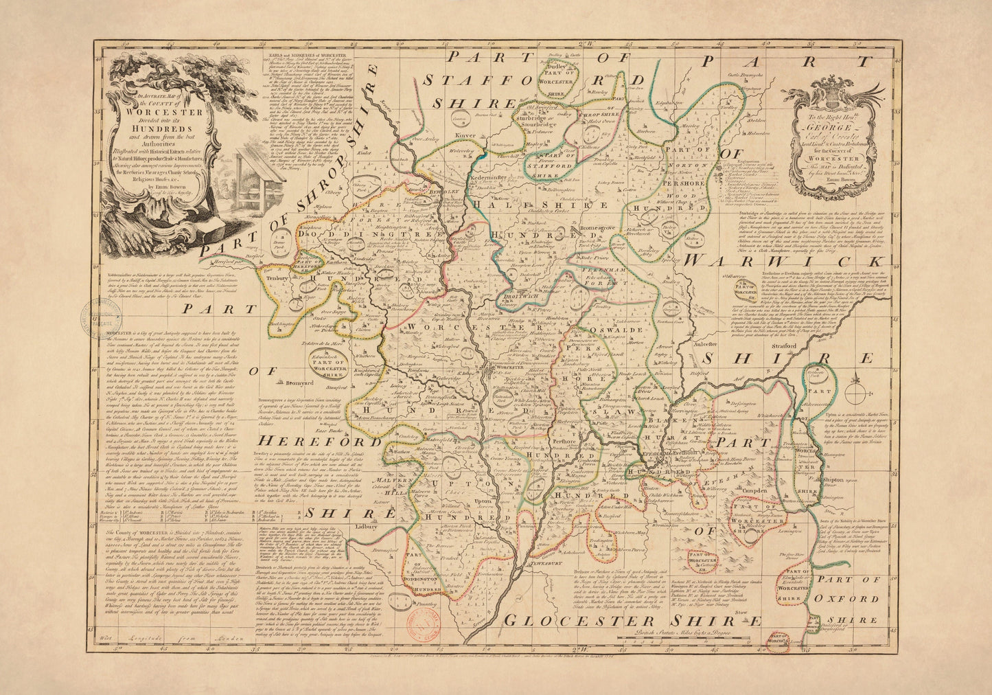 Worcestershire Map dated 1756 – antique art print from Ninska Designs