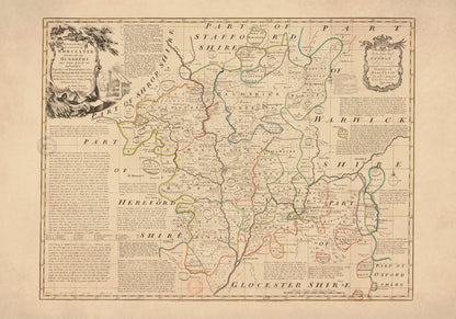 Worcestershire Map dated 1756 – antique art print from Ninska Designs