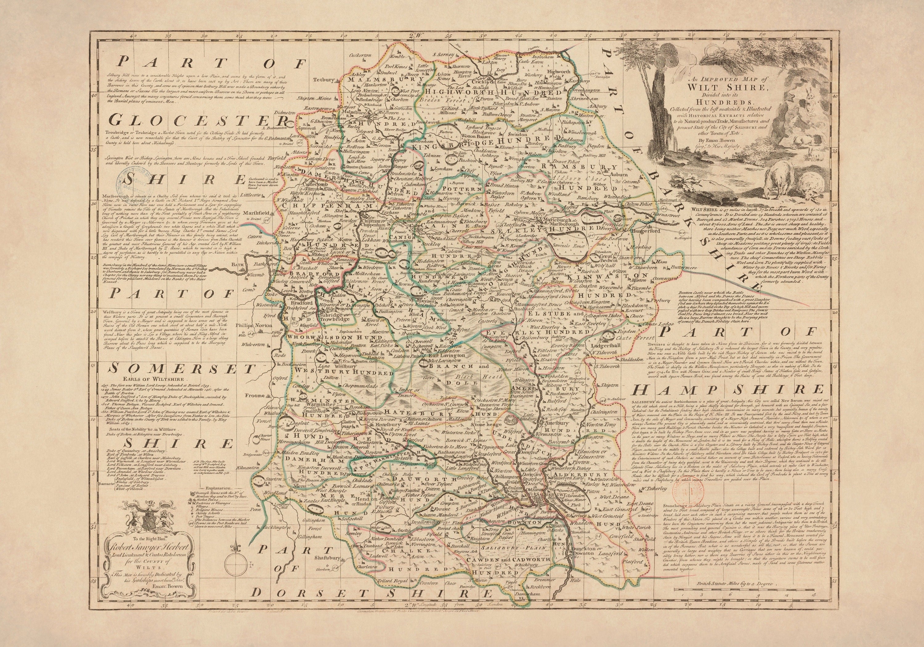 Wiltshire Map dated 1750 | Ninska Designs