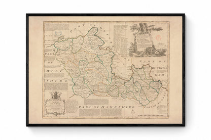 Berkshire Map dated 1756 - Antique Reproduction - Emanuel Bowen - Detailed County Map - Available Framed