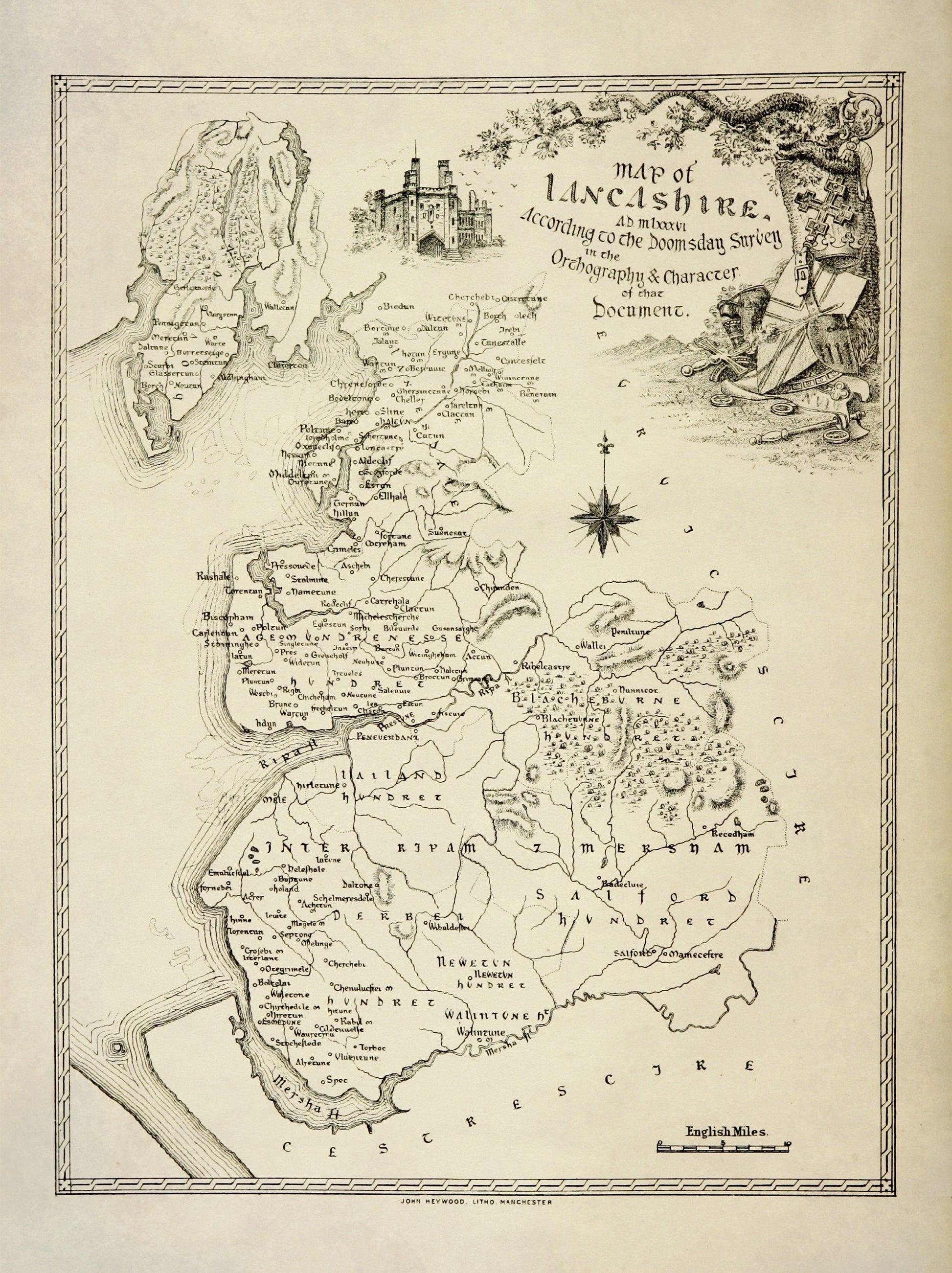 Domesday Map of Lancashire – antique art print from Ninska Designs