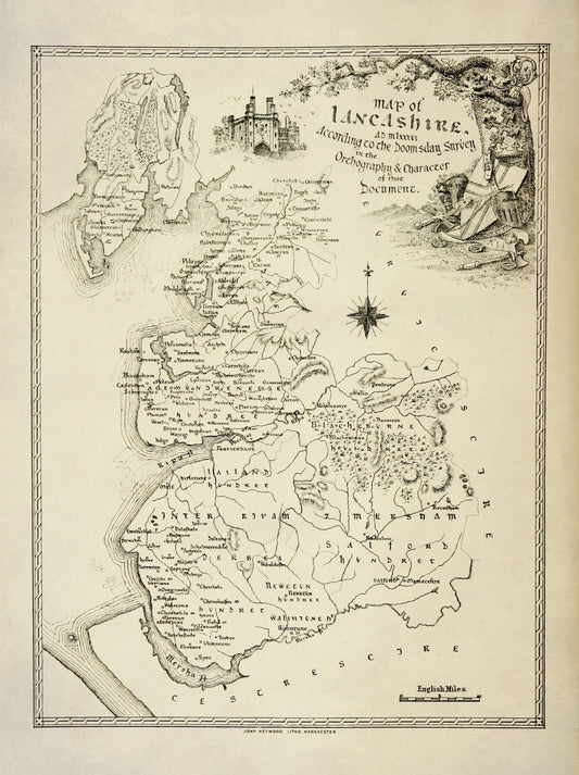 Domesday Map of Lancashire – antique art print from Ninska Designs