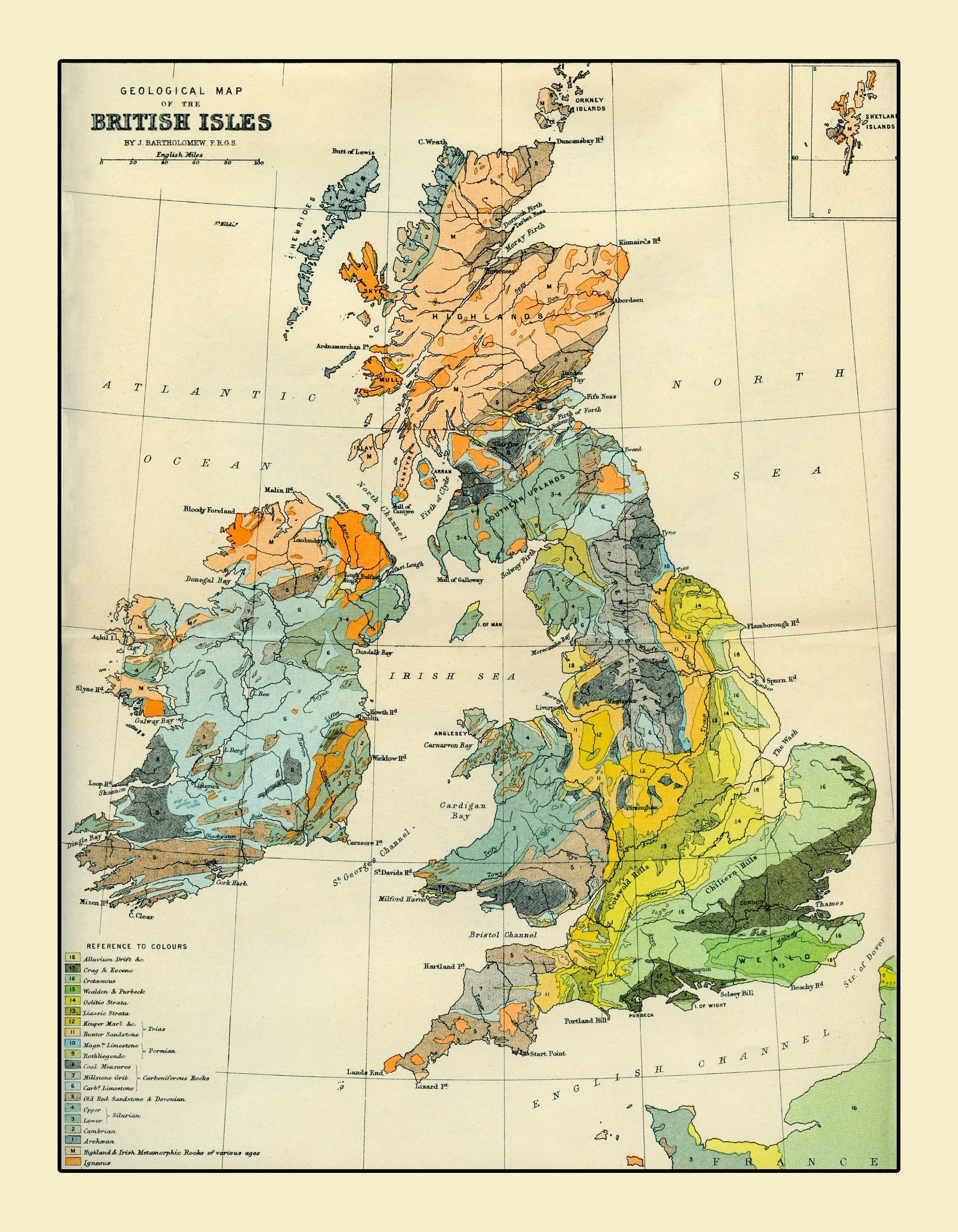 Geological Map of the British Isles Map – antique art print from Ninska Designs