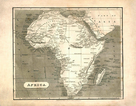 Map of Africa in 1840 showing unexplored areas and unusual details 1840 – antique art print from Ninska Designs