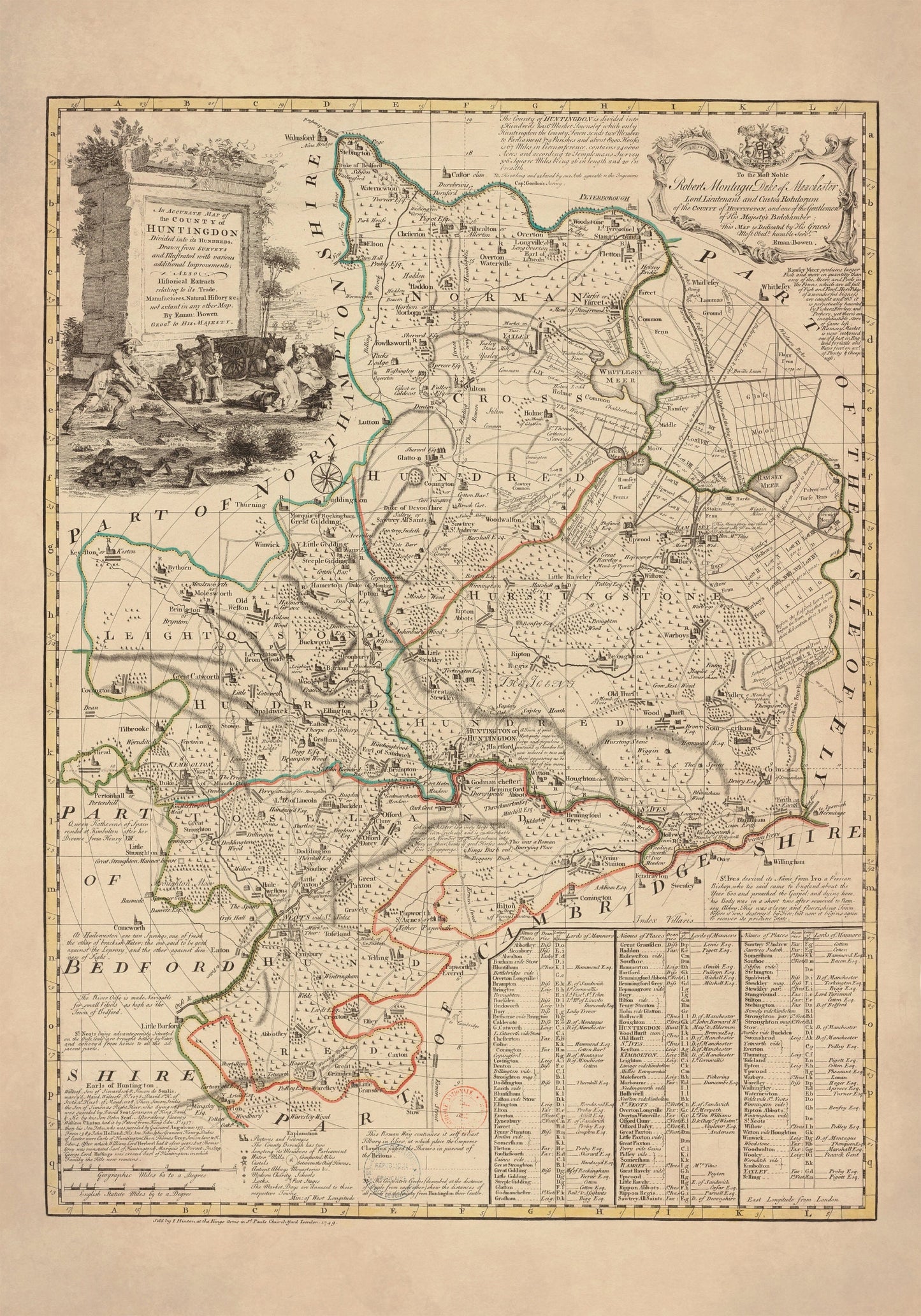 Huntingdon Map dated 1749 – antique art print from Ninska Designs