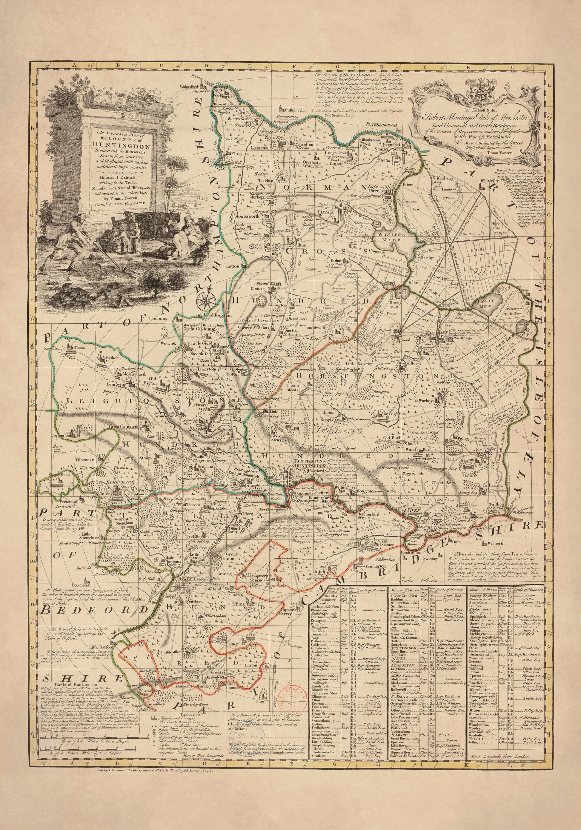 Huntingdon Map dated 1749 – antique art print from Ninska Designs