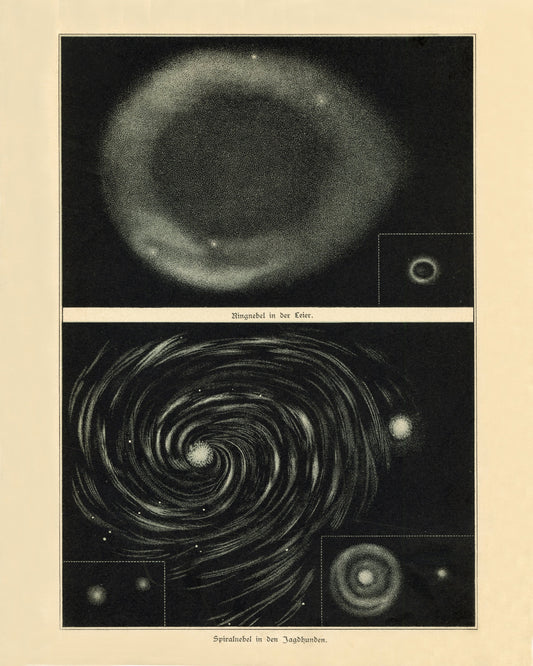 Ring Nebula and Spiral Nebula Antique Art Reproduction – antique art print from Ninska Designs
