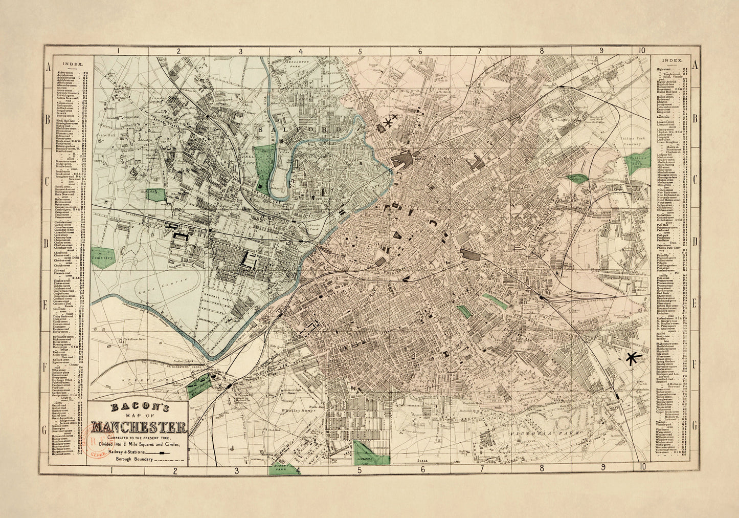 Map of Manchester c.1887 1887 – antique art print from Ninska Designs